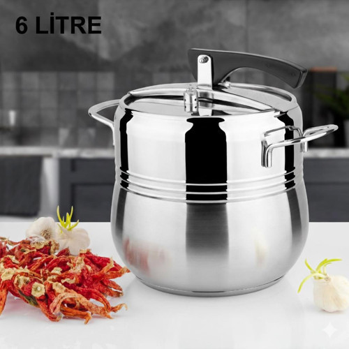 Klasik Düdüklü Tencere - 6 Litre Güveç Model (Paslanmaz Çelik) - Lines