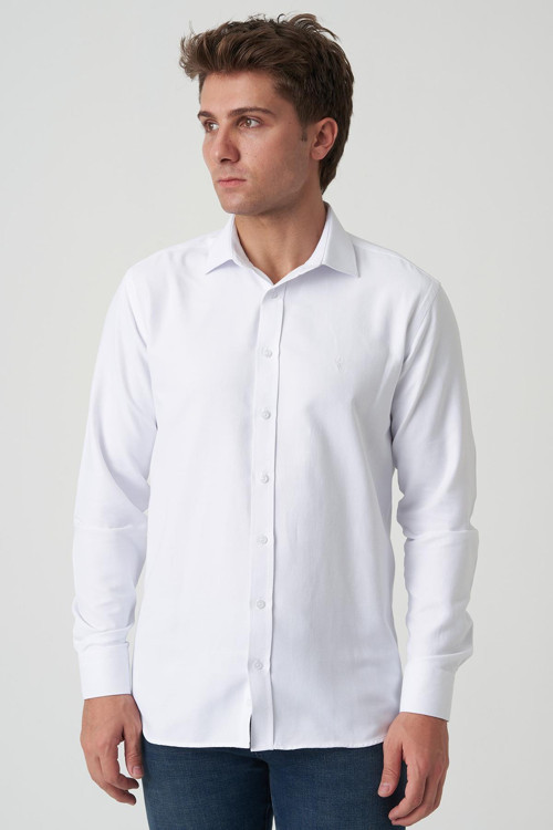 Braga G2517 Slim Fit Desenli Beyaz Gömlek