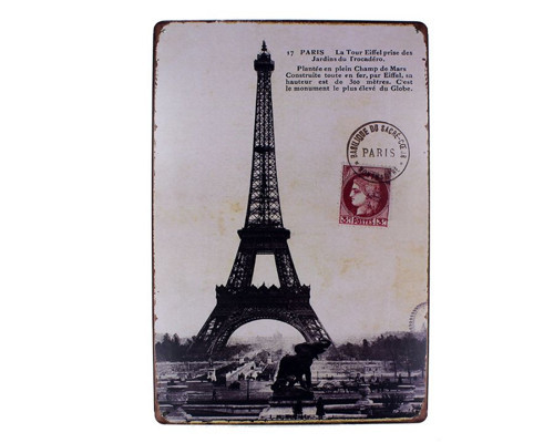 Dekoratif Vintage Metal Pano Eifell Post 20x30