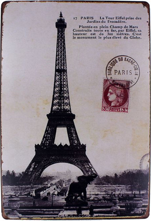Dekoratif Vintage Metal Pano Eifell Post 20x30