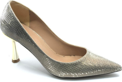 Feles 7 Cm Ayna Topuk Poti Kare Desen Stiletto Kadın Ayakkabı