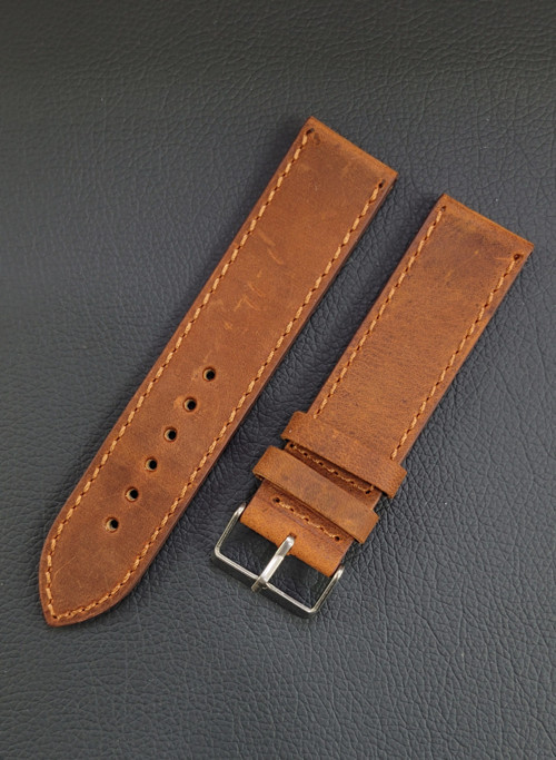 22mm Kahverengi Kiremit Renk Crazy Hakiki Deri Saat Kordonu - Toka Ölçü 22mm
