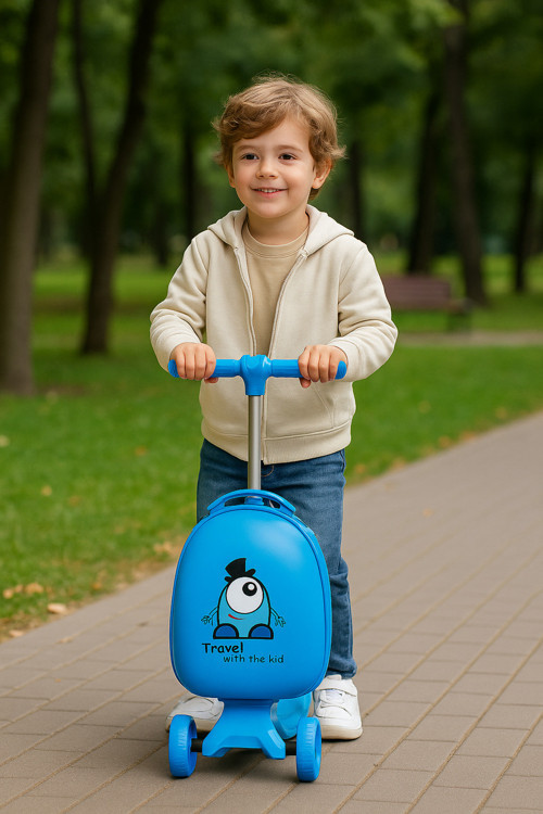 Heybee Sevimli Canavar Scooter Mavi Çocuk Valiz