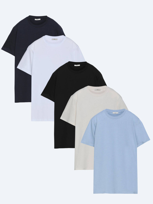 Çok Renkli 1 Düz %100 Pamuk T-Shirt