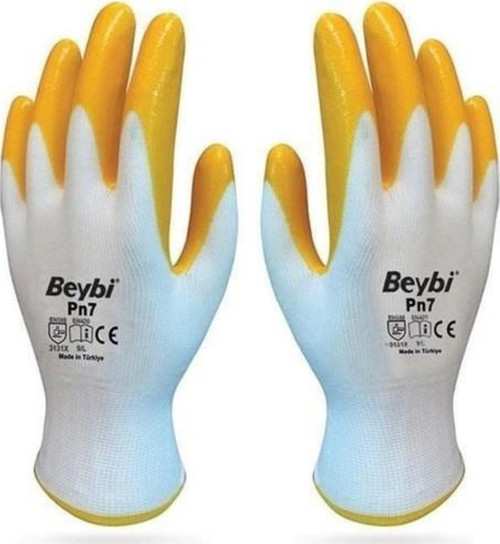 Işçi Eldiveni Nitril Pn7 Beyaz Sarı Çift 10 Numara 5 Çift 0017