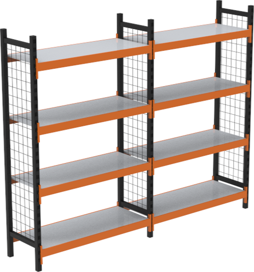 4 Katlı Duble Dekoratif Midi Rack - Ekonomik Depo,Arşiv, Kiler Rafı Siyah-Turuncu-46x120 cm-150 cm