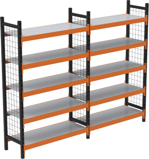 5 Katlı Duble Dekoratif Midi Rack - Ekonomik Depo,Arşiv, Kiler Rafı Siyah-Turuncu-46x180 cm-150 cm