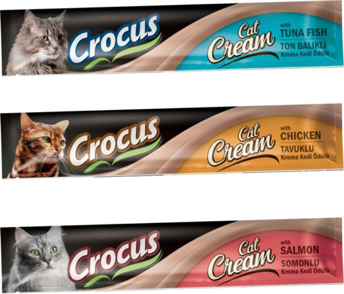 Crocus Kediler İçin Krema Ödül Tavuk-Balık-Somon Aromalı 3 x15Gr