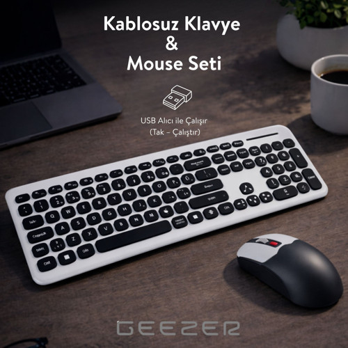 Soft Touch Kablosuz Klavye Mouse Set Siyah + Beyaz Renk