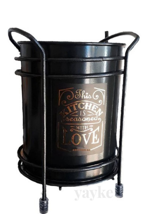 New Tezgah Üstü Metal Standlı Kaşıklık Paslanmaz Metal Kaşıklık Siyah Renk