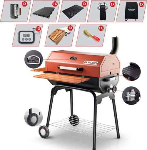 CG-075 KÖMÜRLÜ BBQ MANGAL KIRMIZI GURME SETİ -ET TERMOMETRELİ