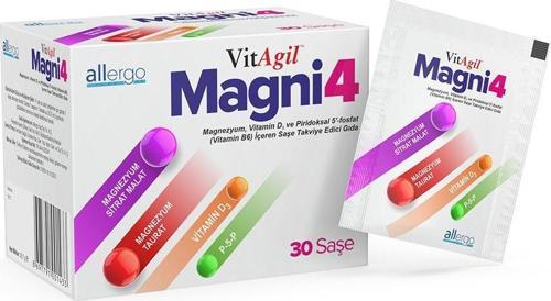 Magni4 Magnezyum, Vitamin D3 ve Piridoksal 5’-fosfat (Vitamin B6) İçeren Saşe Takviye İçeren Gıda