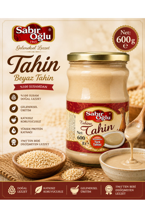 Tahin 600 Gr Kavanoz Beyaz Tahin Tek Çekimlik Tahin (Çiğ Tahin)(Kepeksiz)