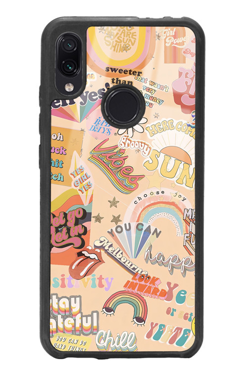 Xiaomi Redmi Note 7 Vintage Sticker Tasarımlı Glossy Telefon Kılıfı