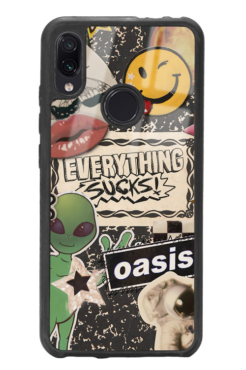 Xiaomi Redmi Note 7 Retro Sticker Tasarımlı Glossy Telefon Kılıfı