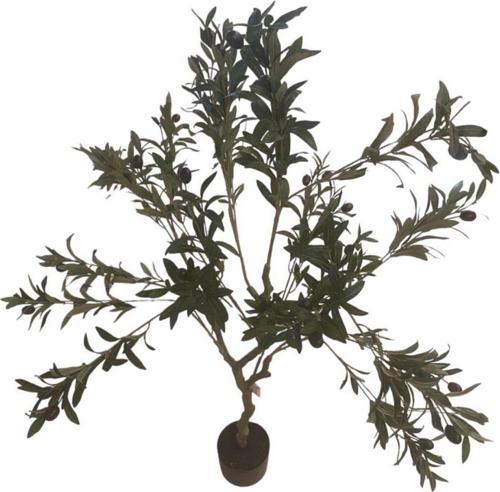 Dekoratif, Siyah Saksılı Yapay Zeytinli Zeytin Ağacı 130 Cm Yeşil Kahverengi Renk