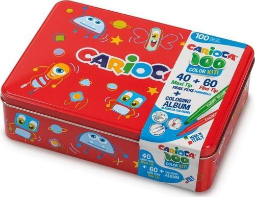 100 Color Kit Süper Yıkanabilir Keçeli Kalem Seti 100'lü Boyama Kitabı Ve Kırmızı Metal Kale