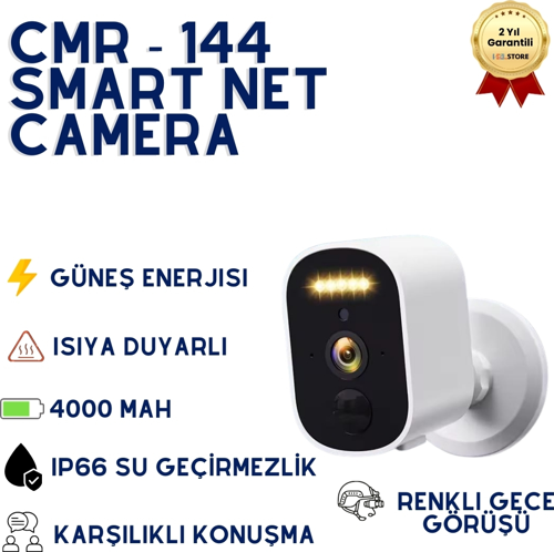 CMR-144 Solar Güneş Enerjili WiFi Güvenlik Kamerası - 4000mAh Bataryalı Kablosuz Dış Mekan Kamera (Renkli Gece Görüşlü)
