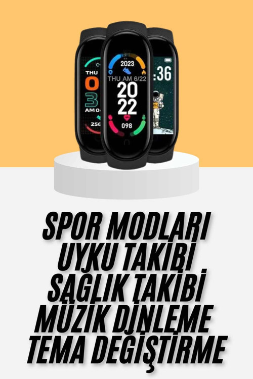 popüler M6 Akıllı Bileklik Siyah Adımsayar Spor Takibi Android ve İOS Uyumlu 2026