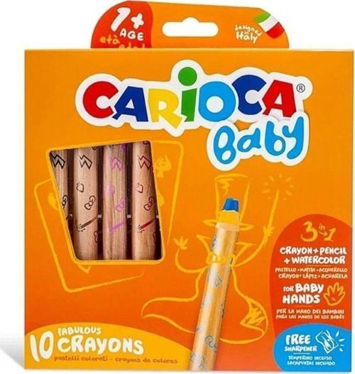 Çocuk Carioca Baby "3 In 1" Jumbo Ahşap Gövdeli Boya Kalemi 10'lu