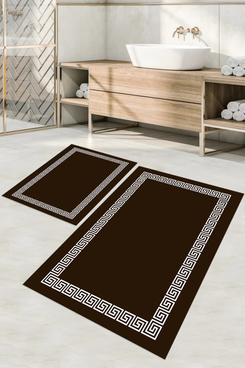 Dijital Baskılı Yıkanabilir Kaymaz Taban Sade Çerçeveli Banyo Paspası Klozet Takımı