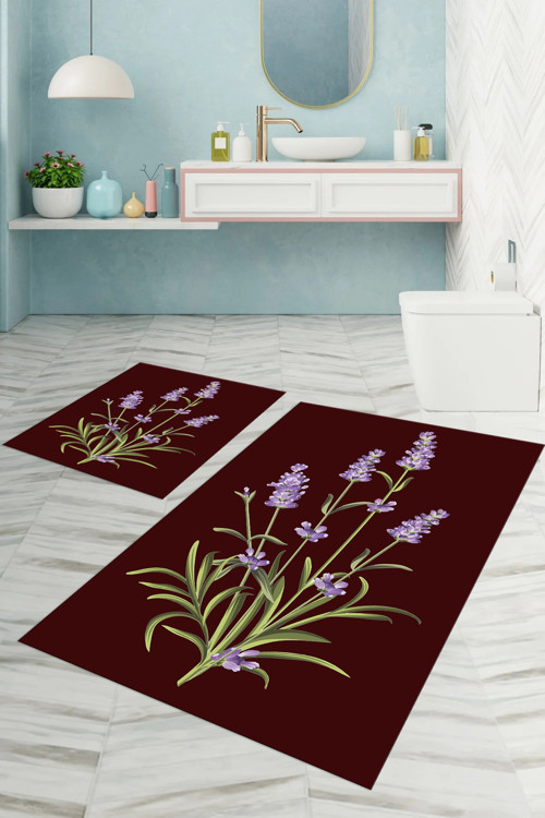 Dijital Baskılı Yıkanabilir Sade Çiçek Desenli Banyo Paspası Klozet Takımı