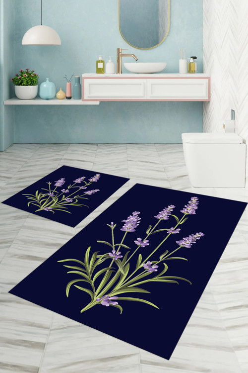 Dijital Baskılı Yıkanabilir Sade Çiçek Desenli Banyo Paspası Klozet Takımı