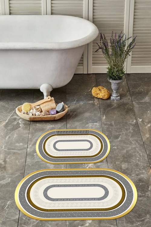 Dijital Yıkanabilir Kaymaz Taban Klasik Model Oval Banyo Paspası Klozet Takımı