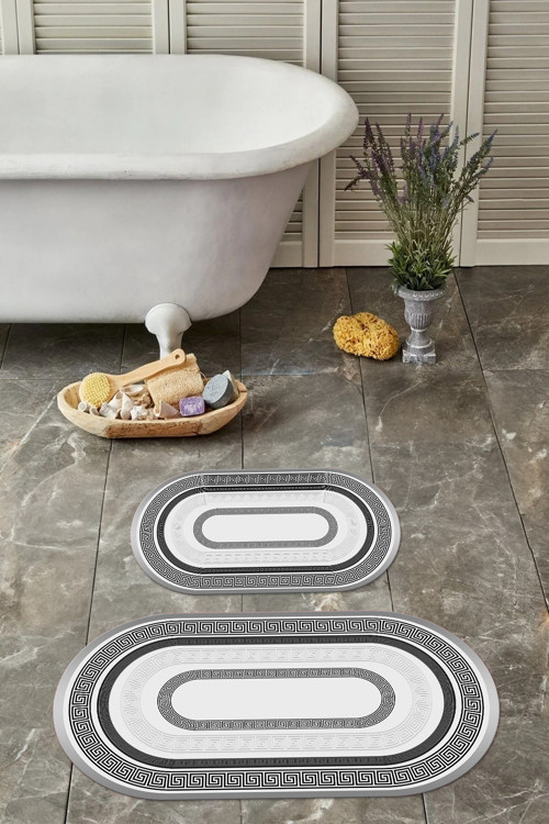 Dijital Yıkanabilir Kaymaz Taban Klasik Model Oval Banyo Paspası Klozet Takımı
