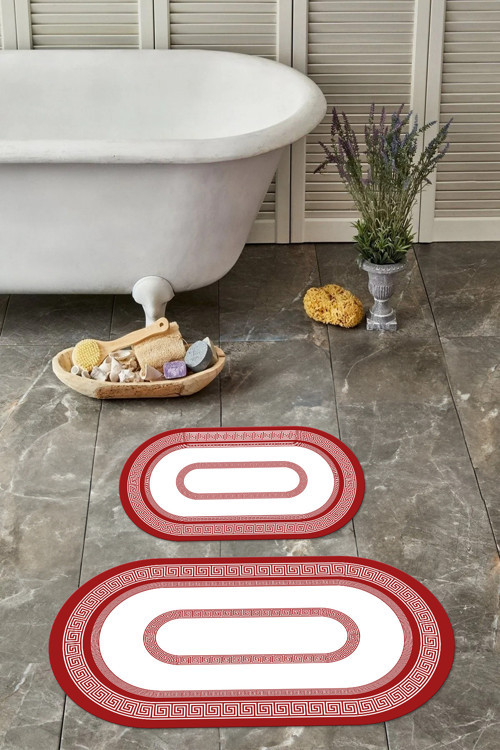 Dijital Yıkanabilir Kaymaz Taban Klasik Model Oval Banyo Paspası Klozet Takımı