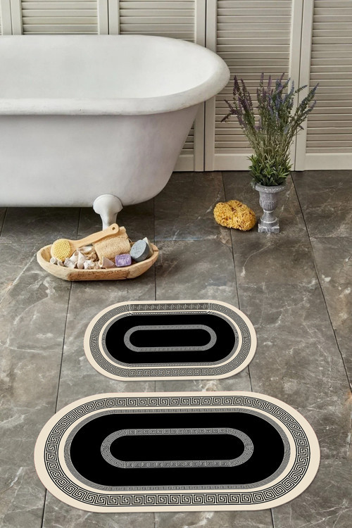 Dijital Yıkanabilir Kaymaz Taban Klasik Model Oval Banyo Paspası Klozet Takımı