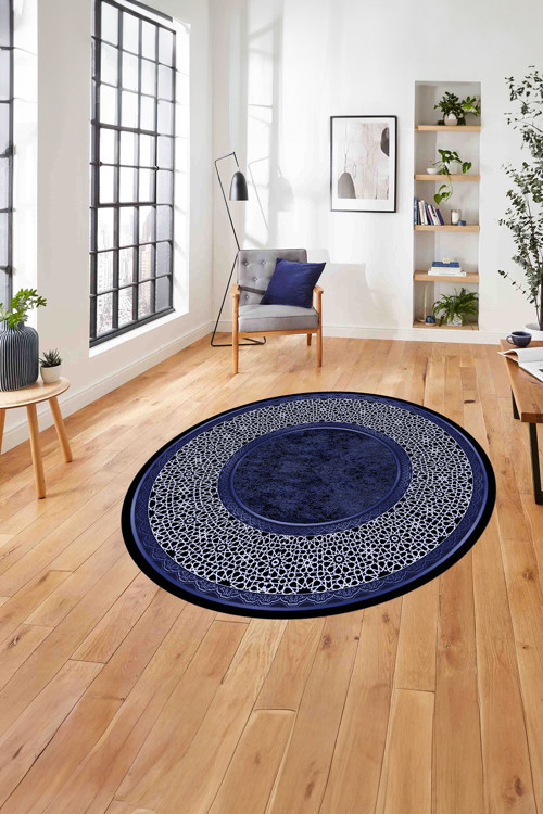 Çerçeveli Klasik Şekil Modern Yıkanabilir Kaymaz Taban Yuvarlak Salon Halısı