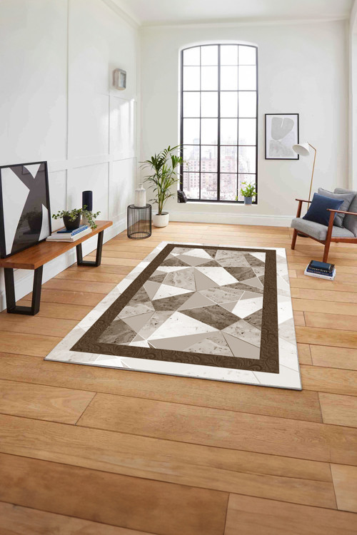 Çerçeveli Modern Mermer Detaylı Yıkanabilir Kaymaz Taban Yolluk Mutfak Salon Halısı