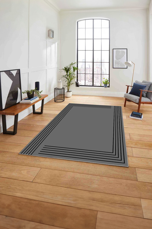 Çerçeveli Düz Çizgi Desenli Yıkanabilir Kaymaz Taban Yolluk Mutfak Salon Halısı