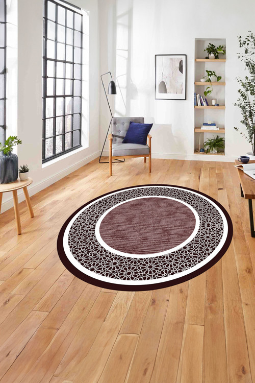 Çerçeveli Yeni Nesil Model Yıkanabilir Kaymaz Taban Yuvarlak Salon Halısı