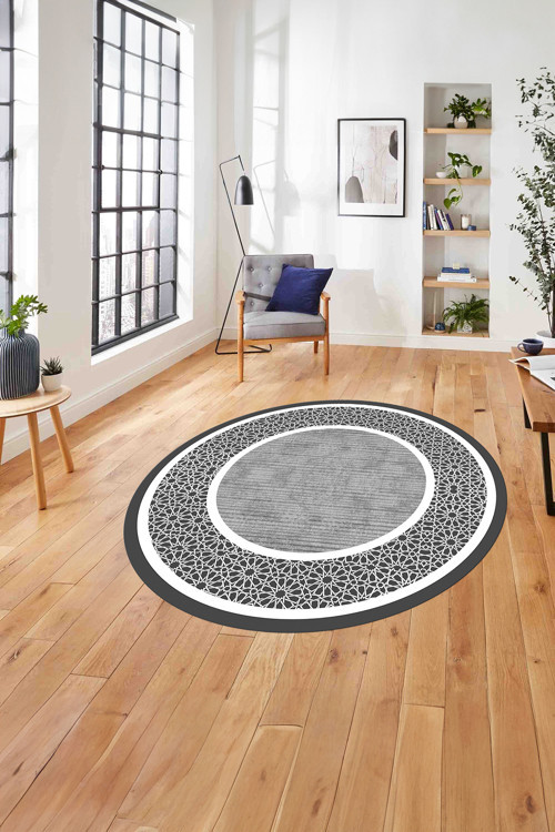 Çerçeveli Yeni Nesil Model Yıkanabilir Kaymaz Taban Yuvarlak Salon Halısı