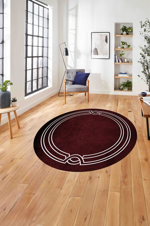 Çerçeveli Hitit Model Yıkanabilir Kaymaz Taban Yuvarlak Salon Halısı