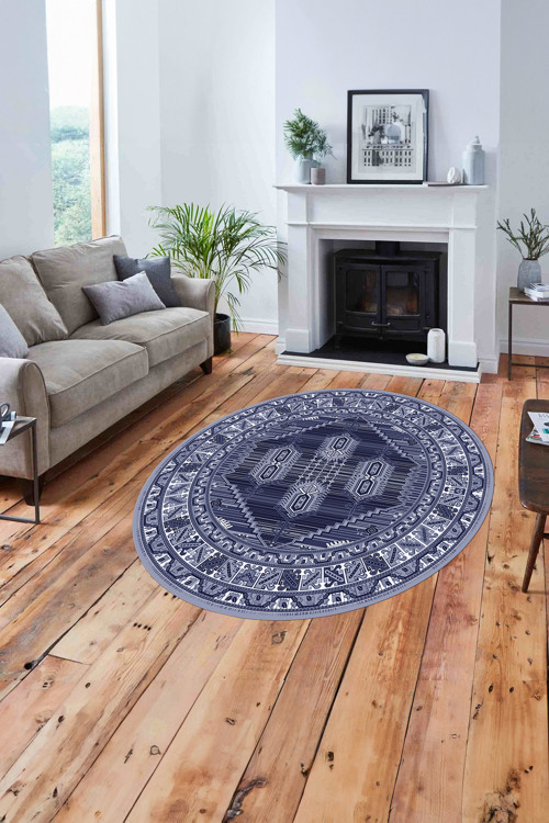 Baskılı Geleneksel Otantik Yıkanabilir Kaymaz Taban Yuvarlak Mutfak Salon Halısı