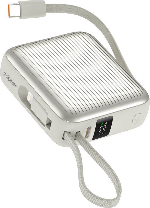 10000mAh Silver Powerbank 22.5W Kablolu ve Led Display PB10KSL