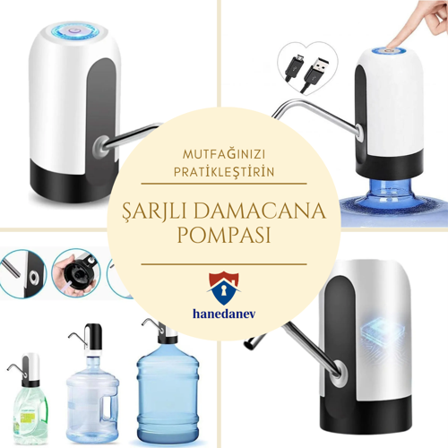 Hızlı Ve Sessiz Damacana Pompası Usb Şarjlı Ve Otomatik Dakikada 1.8 Litre Su Çıkışı