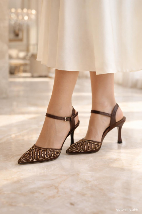 Kadın Taş İşlemeli Slingback İnce Topuk Ayakkabı