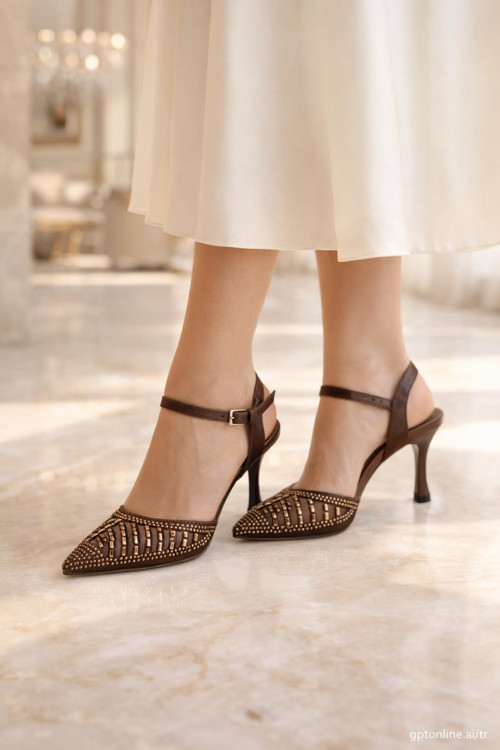 Kadın Taş İşlemeli Slingback İnce Topuk Ayakkabı