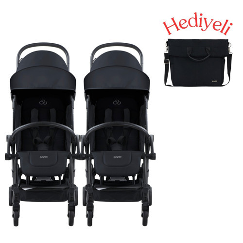Connect³ İkiz Bebek Arabası Black - Black & Yan Bakım Çantası Hediyeli