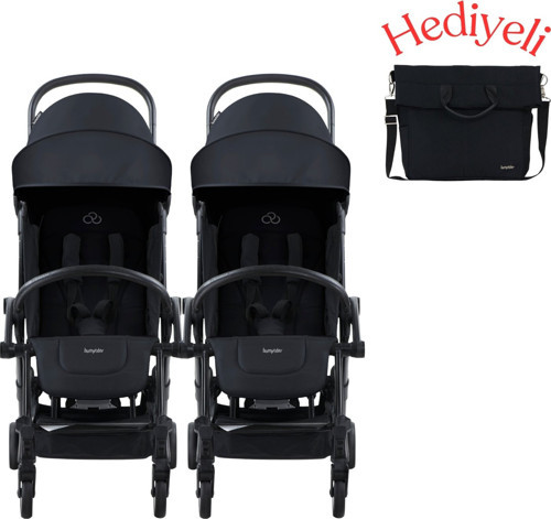 Connect³ İkiz Bebek Arabası Black - Black & Yan Bakım Çantası Hediyeli