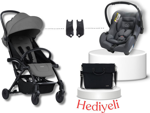 Connect³ Black-Grey Bebek Arabası & Connect TRN Grup 0+ Oto Koltuğu Grey & Oto Koltuk Adaptörü