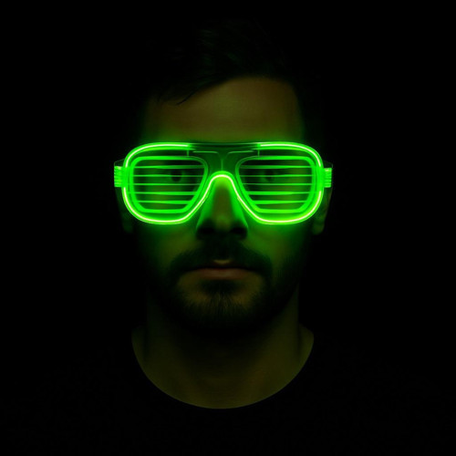 Yeşil Led Işıklı Parti Gözlüğü – Neon Glow Şerit Gözlük 3 Modlu
