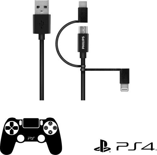 Playstation 4/5 İle Uyumlu Joystick Şarj Kablosu 3in1 Micro Usb-Lightining-Type-C Hızlı Şarj Kablosu 2m DLC3106T