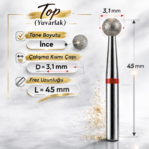Elmas Freze başlık Top (Orta Yumuşak Kırmızı ) 0,31 mm