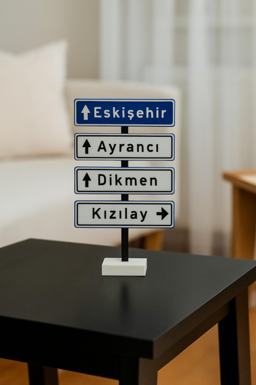 Ankara Yön Tabelası Dekor – Eskişehir, Ayrancı, Dikmen, Kızılay Yazılı 3D Masaüstü Biblo