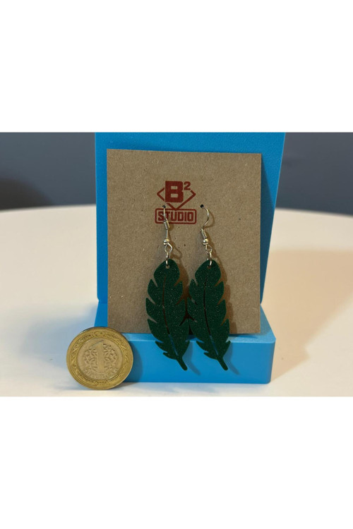 3D Baskı Yeşil Yaprak Tasarım Küpe